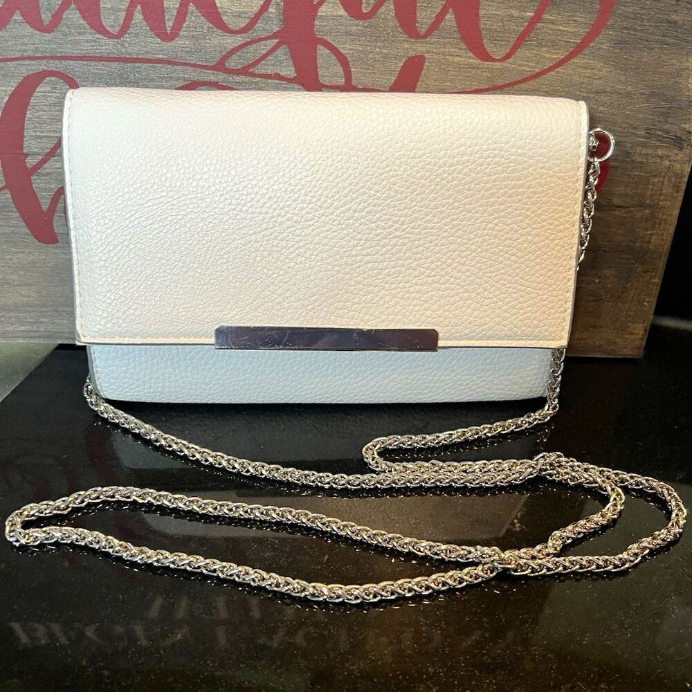 ⁠Don Donna White Textured Envelope Flap Chain Crossbody Clutch Bag